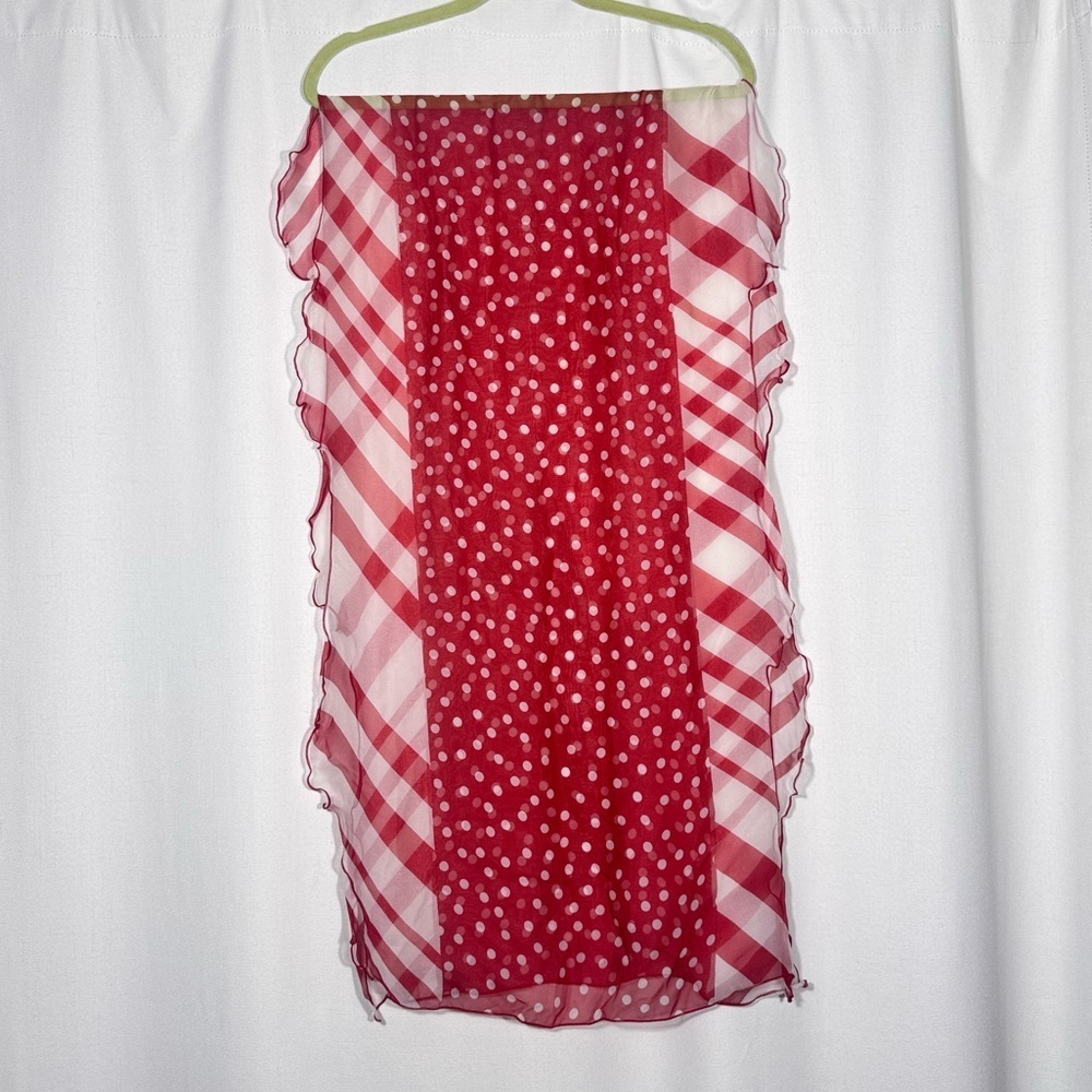 Red Polka Dot & Stripe Sheer Scarf - Picture 2 of 5